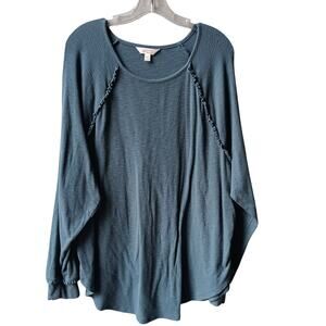 LC Lauren Conrad Top Women's XXL Blue Long Sleeve Rounded Neckline